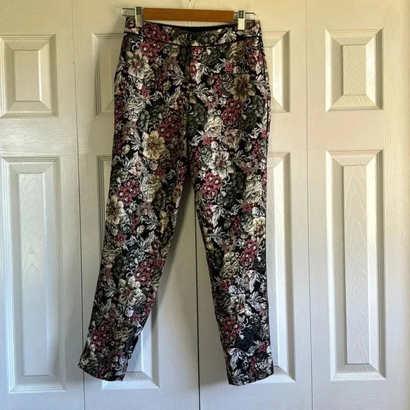 Anthropologie | Maeve | Jacquard Slim Trousers Black/Multi |Size 00 - Picture 2 of 9